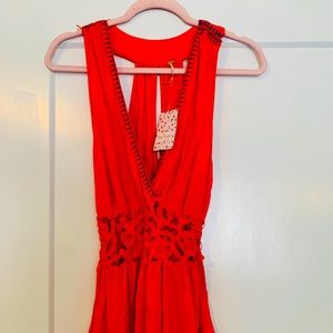 F.P. Megan Embroidered Crochet Peplum tank top